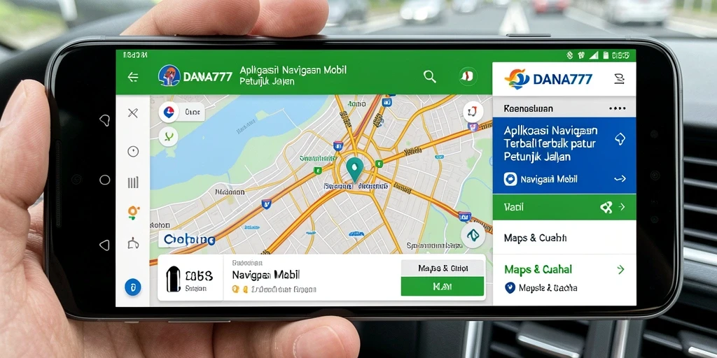 Antarmuka aplikasi DANA777 saat mengarahkan rute Navigasi Mobil.