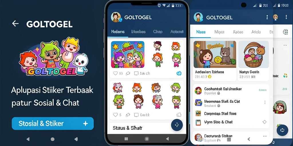 Tampilan antarmuka GOLTOGEL menampilkan koleksi stiker menarik.