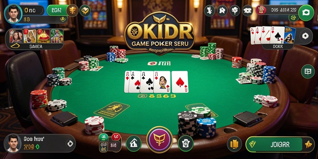 Screenshot antarmuka pengguna OKIDR yang menampilkan permainan Poker yang seru.