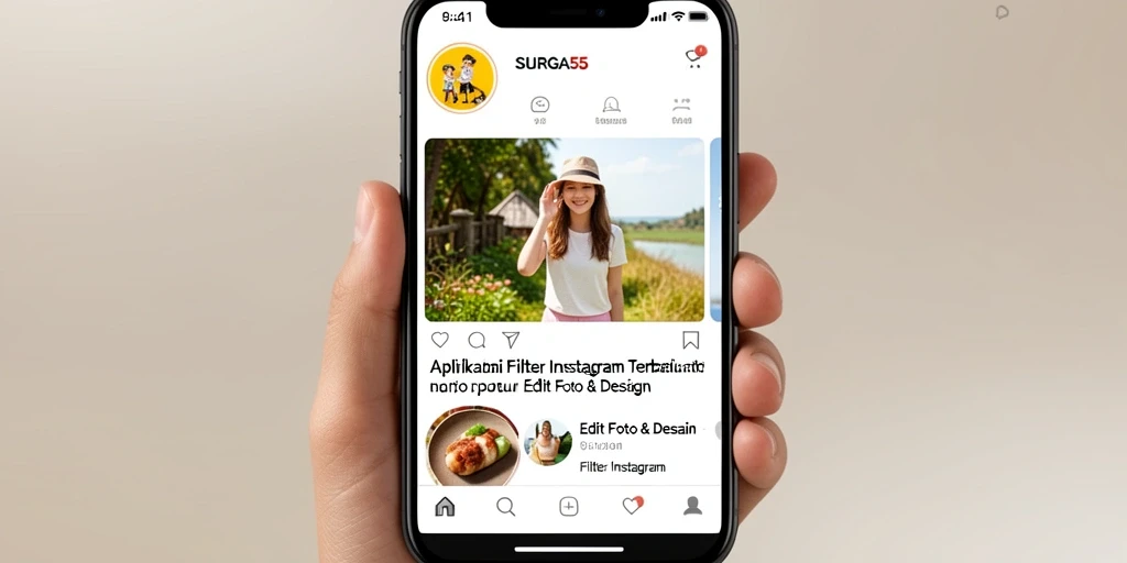 Antarmuka SURGA55 saat mengedit foto dengan filter Instagram.